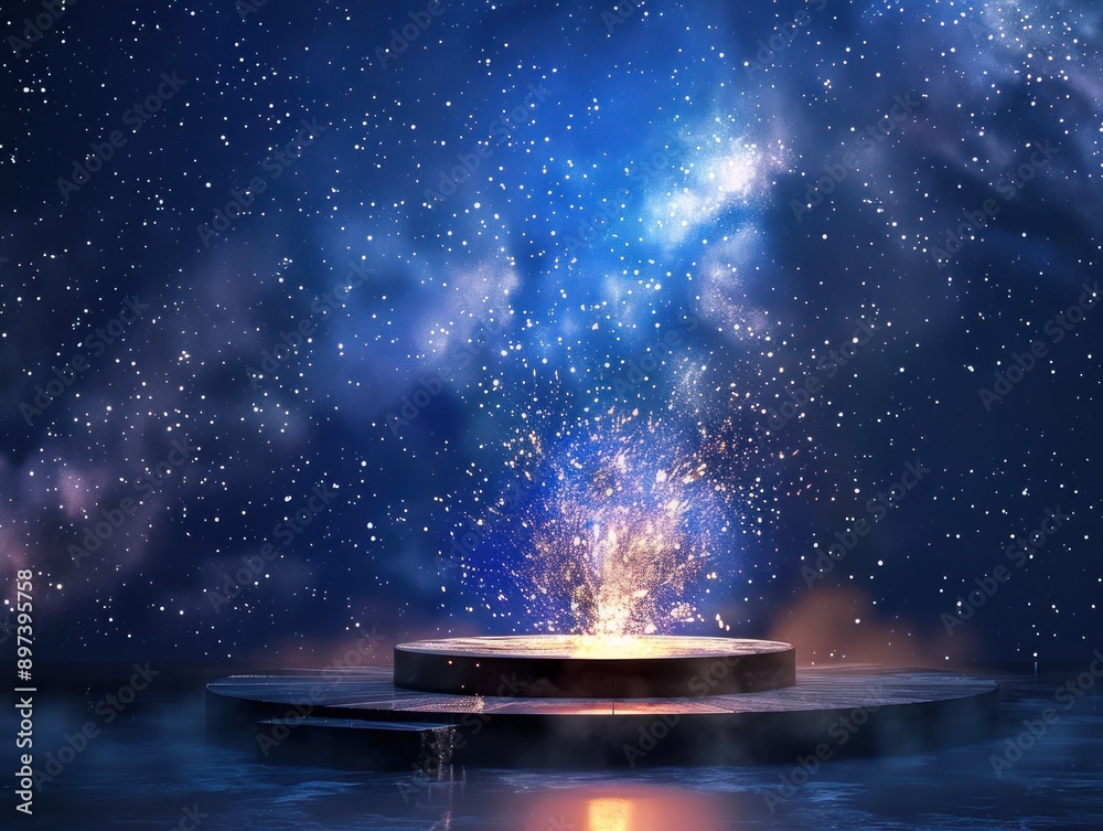 Wall mural cosmic platform with sparkly effect