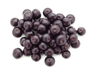 Fresh ripe acai berries isolated on white, top view
