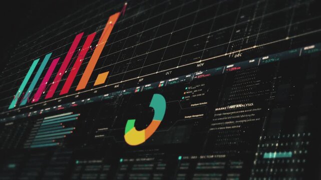 Dynamic data visuals for business info graphics, animated charts, and data-driven insights for a business meeting mock-up. Explore the world of trading, stock exchanges, and crypto