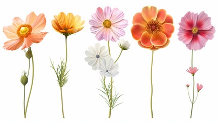 Obraz premium Tropical flower elegant assortment highlighting hibiscus forms color transitions isolated white background arrangement botanical bloom cut studio