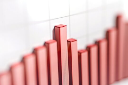 Bar graph with a sharp increase in stock prices set against a clean white background, highlighting significant market growth.