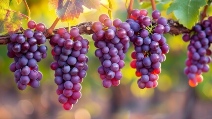 vineyard harvest, clusters of ripe grapes hanging from the vineyard, ready for the autumn harvest to create a delicious and flavorful wine