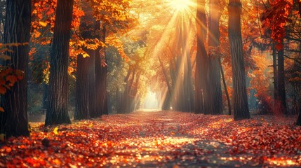Sun Rays Through Autumn Trees
