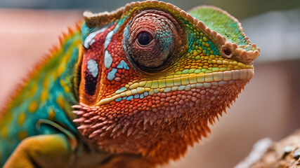 Obraz premium Close-up of a chameleon's skin with changing colors. Generative AI