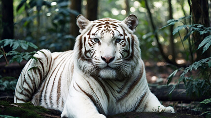 Naklejka premium White Tiger in the forest park - Generative AI