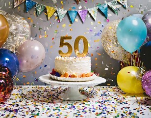 50 Geburtstag Feier, Party, Konfetti Torte 