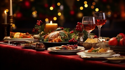 Fototapeta premium Christmas meal, served on the table with decoration christmas