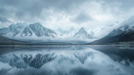 Obraz premium Reflection of Pure Snow Mountain Water Surface