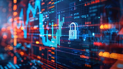Secure Financial Market Graph with Padlock Icon Safeguarding Investments in Trading