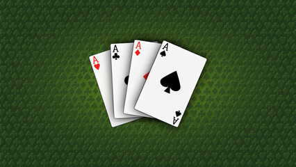 Poker Four Aces Cards, flat color illustration