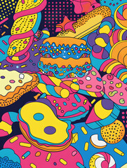 cookies and bread in an illustrator doodle graphic style