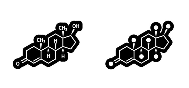Testosterone structure C19H28O2 Sex hormone formula chemical structure molecule. Medical icon. Formula of chemical structure of estrogen, adrenaline testosterone. Structural formulas cells.
