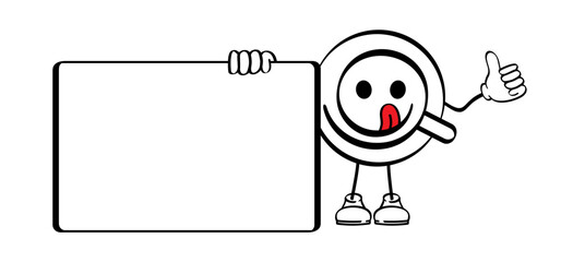 Hot coffee or tea mascot. Mug with happy smile. Cartoon coffee cup or tea cup line pattern. Coffee a clock or tea time. Beverage logo. Work, life balance concept for full energy. 