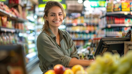 The smiling grocery cashier