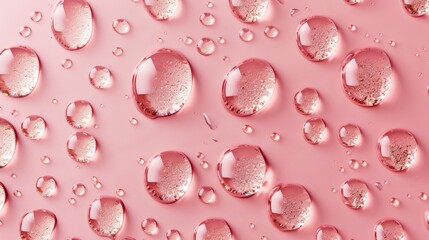 A pink background with many small, round droplets of water scattered throughout