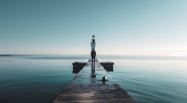 A man and a lighthouse