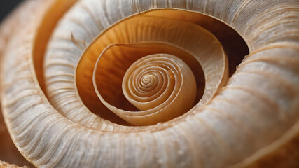 Close-up of a snail shell with spiral pattern. Generative AI