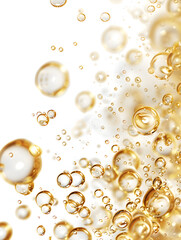 oil bubbles floating against a light background. The bubbles are semi-transparent with a reflective quality