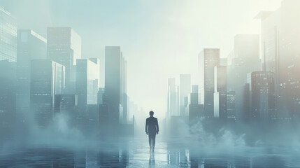 Man in a minimalist suit walking through a modern cityscape, minimalist suit, lifestyle