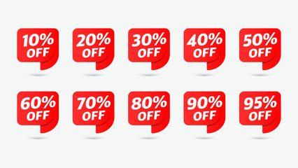 Ad With Red Tag Set Icon Collection. Massive Sale on Special Offers 10% to 95% Off. Retail Ad Vector Illustration