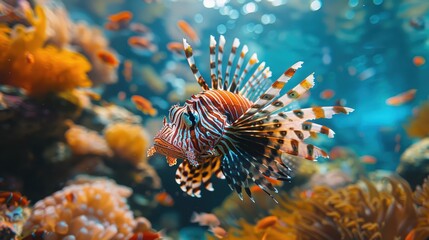 Vibrant Lionfish Swimming in Mesmerizing Underwater Coral Reef