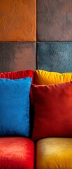 A colorful couch with pillows of different colors