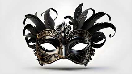 Black Venetian carnival mask isolated on a transparent background in PNG format.