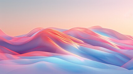 Wavy and colorful landscape with a soft pastel color palette in abstract background