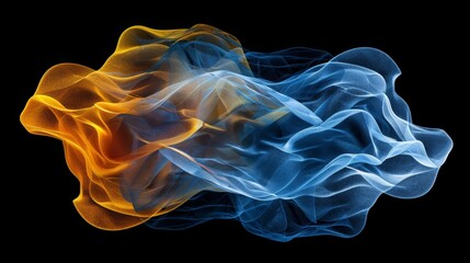 Fototapeta premium Abstract background with blue and orange particles blending against a black backdrop