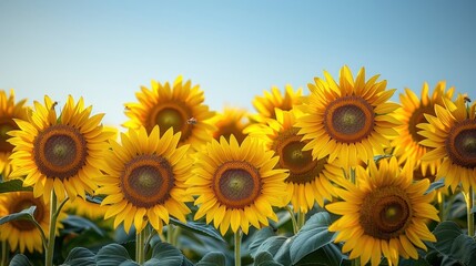 Obraz premium Vibrant Sunflower Field on a Sunny Day