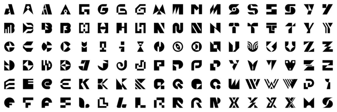 Abstract logos collection with letters. Geometrical abstract logos. Icon design	