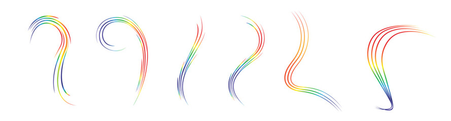 Set of Abstract curved lines in rainbow colors.