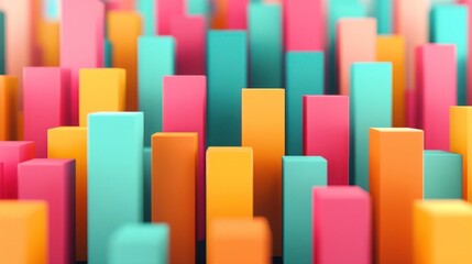 Obraz premium Abstract colorful geometric 3D blocks in pink, teal, and orange creating a vibrant and dynamic pattern, perfect for backgrounds or graphic design.