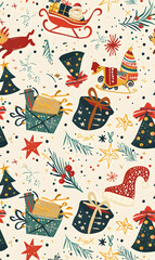 2D illustrated New Year card in a cute graphic style seamless pattern.