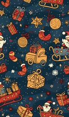 2D illustrated New Year card in a cute graphic style seamless pattern.