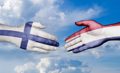 Netherlands and Finland country handshaking with flags, consensus concept international co-operation illustration