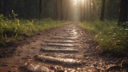 Muddy footprints on a trail. Generative AI