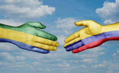 Colombia and Gabon country handshaking with flags, consensus concept international co-operation illustration