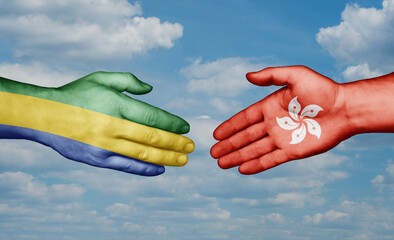 Hong Kong and Gabon country handshaking with flags, consensus concept international co-operation illustration