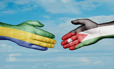 Jordan and Gabon country handshaking with flags, consensus concept international co-operation illustration