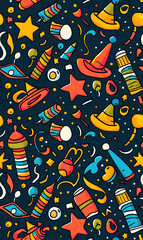 Naklejka premium 2D illustrated New Year card in a cute graphic style seamless pattern.