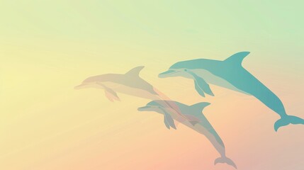 An illustrator design of a minimal dolphin pattern, soft pastel colors, near a subtle gradient background