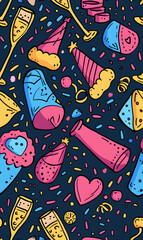 2D illustrated New Year card in a cute graphic style seamless pattern.