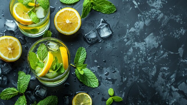 summer beverage options, summer drink with lemon and mint, perfect for your text or design against a blank background enjoy the refreshing vibe