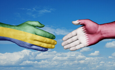 Qatar and Gabon country handshaking with flags, consensus concept international co-operation illustration