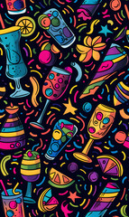 Obraz premium 2D illustrated New Year card in a cute graphic style seamless pattern.