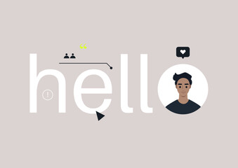 A stylized hello with a profile picture and a heart icon, symbolizing connection and interaction in the digital world