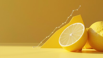 Clean line graph on light lemon background, upward movement, market growth symbol, clean simplicity