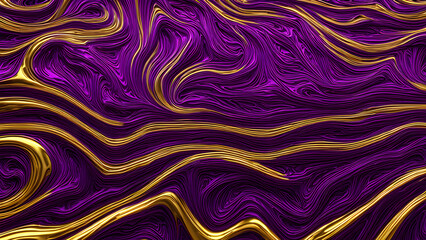 Abstract background with lines and waves in purple and gold colors. Computer generated graphics.