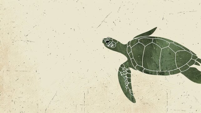 An illustrator design of a minimal green turtle pattern, soft pastel colors, with free space for text on the right side, near a subtle gradient background